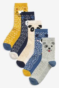 Womens Next Blue/Yellow Animal Faces Ankle Socks Five Pack -  Blue