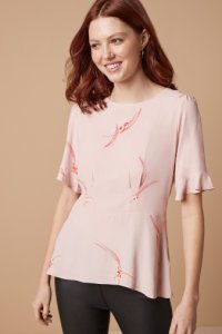 Womens Next Blush Flower Print Frill Sleeve Peplum Top -  Pink