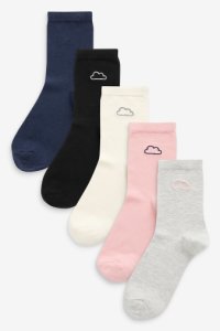 Womens Next Cloud Motif Ankle Socks Five Pack -  Black
