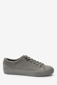 Womens Next Grey Borg Collar Lace-Up Trainers -  Grey