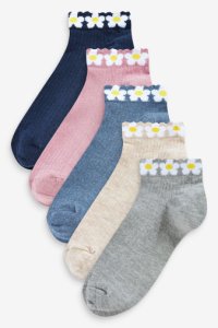 Womens Next Navy Daisy Print Trainer Socks Five Pack -  Blue