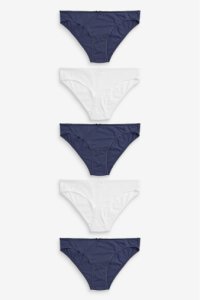 Womens Next Navy/White Bikini Cotton Knickers Five Pack -  Blue