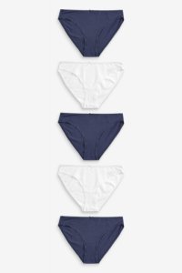 Womens Next Navy/White High Leg Cotton Knickers Five Pack -  Blue