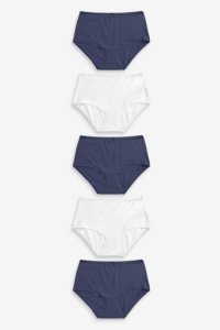 Womens Next Navy/White Midi Cotton Knickers Five Pack -  Blue