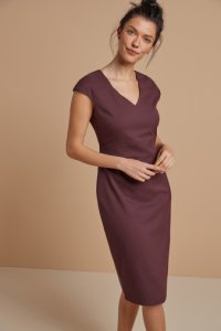 Womens Next Plum Tailored Short Sleeve V-Neck Dress -  Purple