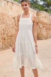 Womens Next White Broderie Midi Dress -  White