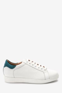 Womens Next White With Teal Back Signature Leather Lace-Up Trainers -  White