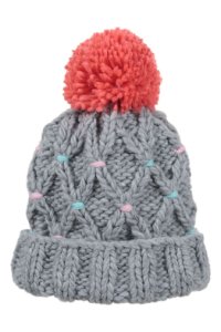 Womens Oliver Bonas Criss Cross Stitch Coral Pom Knitted Beanie Hat -  Grey