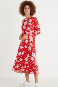 Womens Oliver Bonas Red Floral Midi Dress -  Red