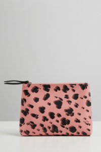 Womens Oliver Bonas Snow Leopard Pink Zipped Pouch -  Pink