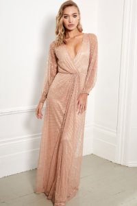 Womens Sistaglam Sequin Wrap Maxi Dress -  Pink