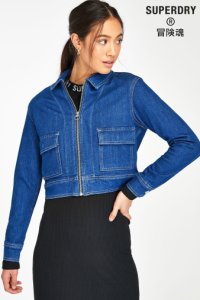 Womens Superdry Denim Cropped Jacket -  Blue