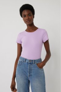 Womens Warehouse Purple Rib Lettuce Edge T-Shirt -  Purple