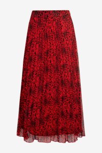 Womens Warehouse Red Leopard Pleated Midi Skirt -  Red