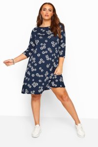 Womens Yours Curve Dotty Floral Swing Dress -  Blue