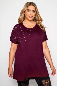 Womens Yours Curve Eyelet Detail Tee -  Red