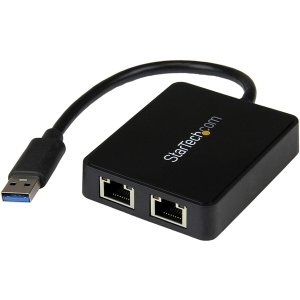 USB 3.0 to Dual Port Gigabit Ethernet Adapter NIC w/ USB Port