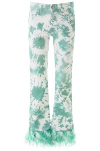 ALANUI TIE-DIE JEANS WITH FEATHERS 27 Green, White Cotton