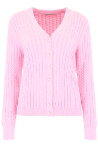 ALESSANDRA RICH CABLE KNIT CARDIGAN 40 Pink Cotton