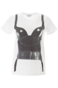 ALEXANDER MCQUEEN corset print t-shirt 40 white, black cotton