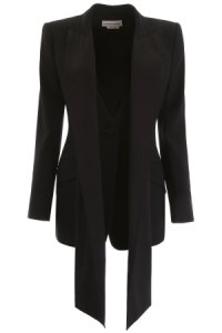 ALEXANDER MCQUEEN tuxedo jacket with scarf 40 black silk