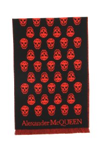 ALEXANDER MCQUEEN UPSIDE DOWN SKULL REVERSIBLE SCARF OS Black, Red Wool