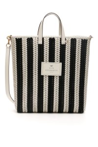 ANYA HINDMARCH STRIPED NEESON TALL TOTE BAG OS White, Black Leather