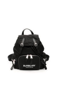 BURBERRY LOGO PRINT RUCKSACK OS Black Leather, Technical