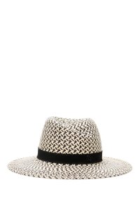 MAISON MICHEL VIRGINIE TWO-TONE STRAW HAT S White, Blue Leather