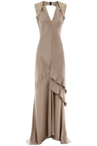 MAX MARA AREZZO LONG DRESS 40 Beige, Grey Silk