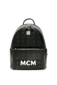 MCM TRILOGIE STARK VISETOS BACKPACK OS Black, Grey Leather, Cotton