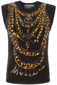 MOSCHINO CHAINS PRINT KNIT TOP 40 Black, Yellow, Brown