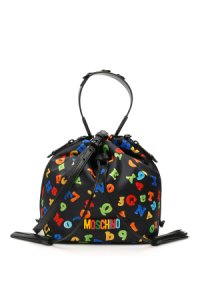 MOSCHINO NUMBERS AND LETTERS PRINT MEDIUM SATCHEL BAG OS Black, Orange, Yellow Technical, Leather