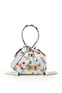 MOSCHINO NUMBERS AND LETTERS PRINT SMALL SATCHEL BAG OS White, Yellow, Blue Technical, Leather