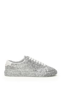 SAINT LAURENT GLITTER ANDY SNEAKERS 35 Silver Cotton, Leather