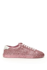 SAINT LAURENT GLITTER ANDY SNEAKERS 38 Fuchsia Cotton, Leather