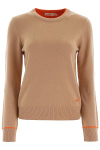 TORY BURCH CASHMERE KNIT WITH PIPING M Beige, Orange Cashmere