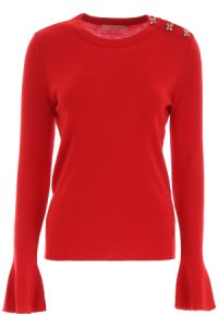 TORY BURCH CRYSTAL BUTTON PULLOVER S Red Wool