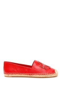 TORY BURCH INES LEATHER ESPADRILLES 5 Red Leather