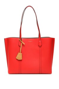 TORY BURCH PERRY TRIPLE-COMPARTMENT TOTE BAG OS Red, Beige, Grey Leather
