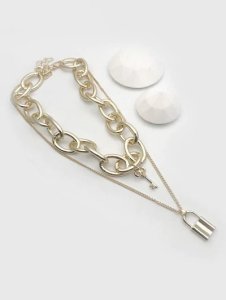 Zaful - 2pcs key lock chain necklace set
