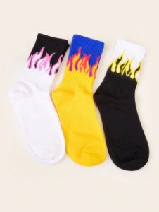Zaful - 3pairs fire print crew socks set