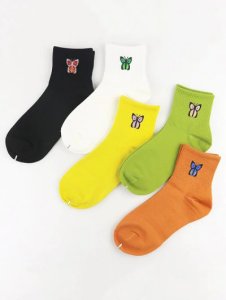 5 Pairs Butterfly Crew Socks Set