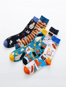 5 Pairs Colorful Print Crew Socks Set