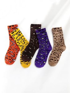 5 Pairs Leopard Pattern Crew Socks