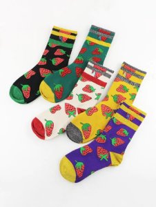 5 Pairs Strawberry Pattern Crew Socks Set