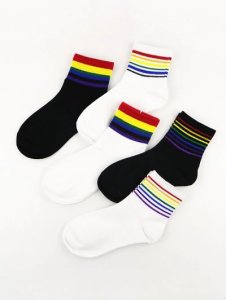 5 Pairs Stripe Rainbow Print Cotton Breathable Socks