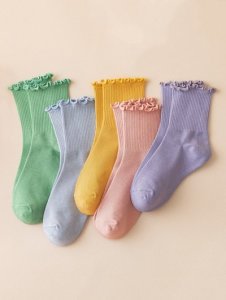 7 Pairs Solid Flounce Socks Set