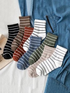 8 Pairs Stripe Crew Socks Set