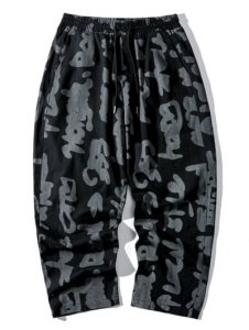Abstract Characters Print Casual Straight Pants